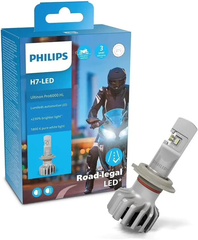Erlaubt und ohne Eintragung H7 LED für Dein Motorrad für helleres Abblendlicht oder Fernlicht PHILIPS Ultinon Pro6000 H7-LED 001