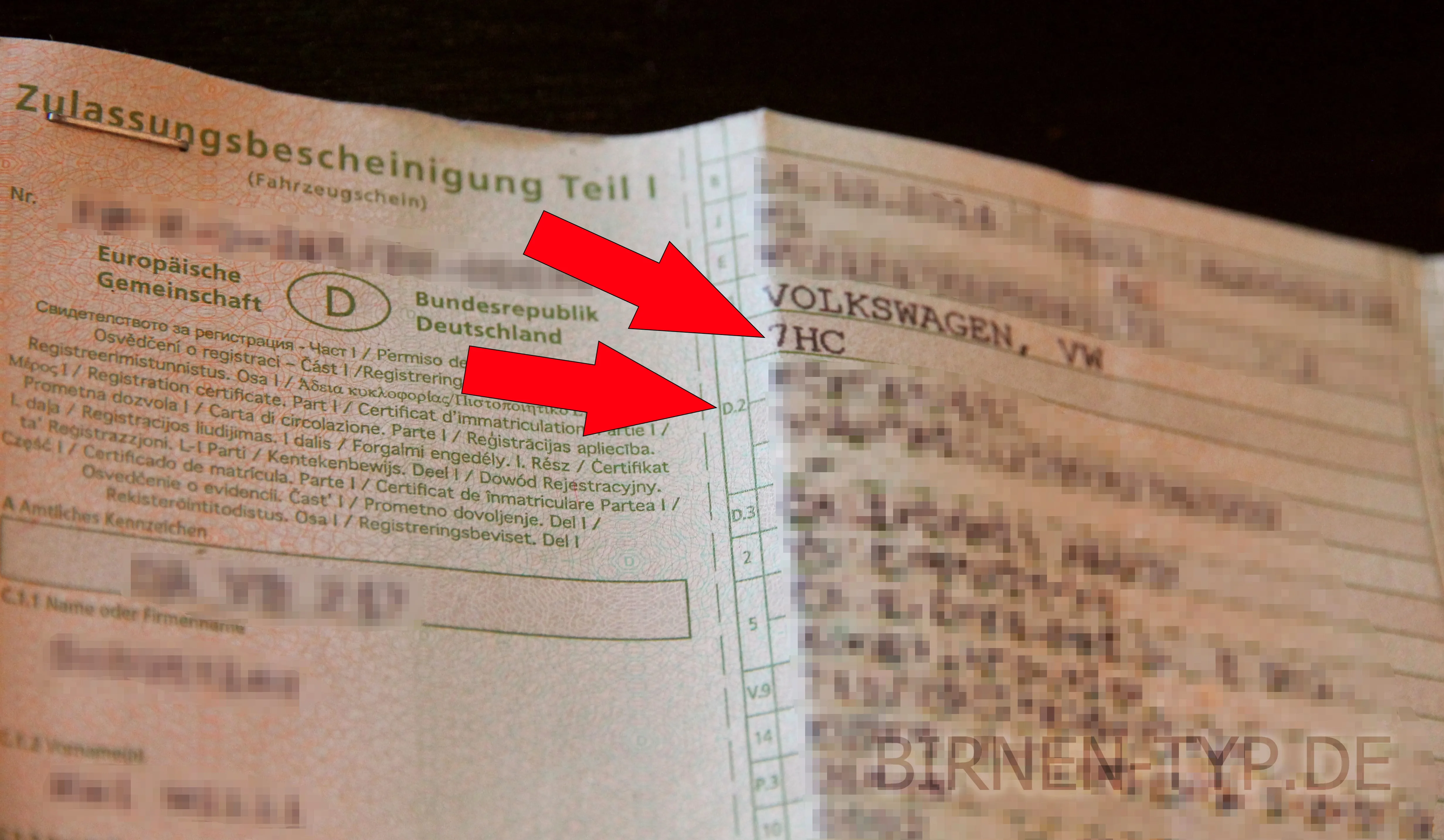 Fahrzeugschein Zulassungbescheinigung Teil 1 Fahrzeug Modell Code NUmmer Werkscode intern BIRNENTYP PIXEL_IMG_0250.jpg