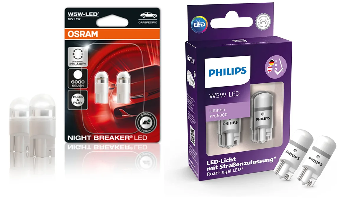Finde schnell und zuverlässig die richtige Lampe für Dein Fahrzeug auf birnen-typ.de W5W-LED_PHILIPS_und_OSRAM