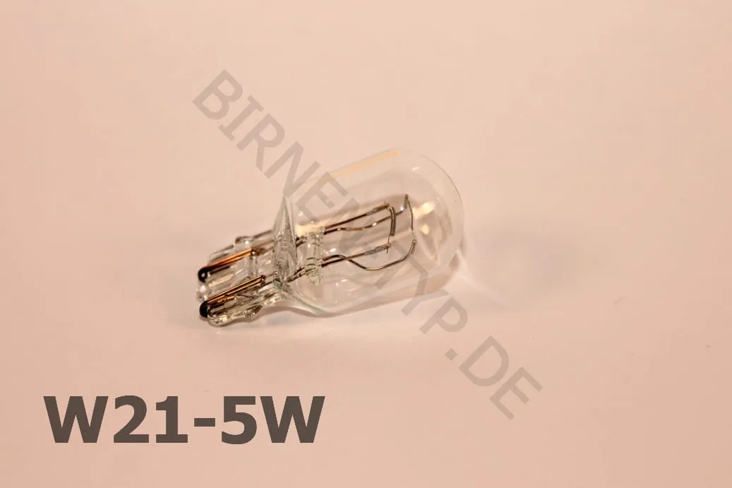 Typische W21/5W-Birne mit Sockel W3x16q