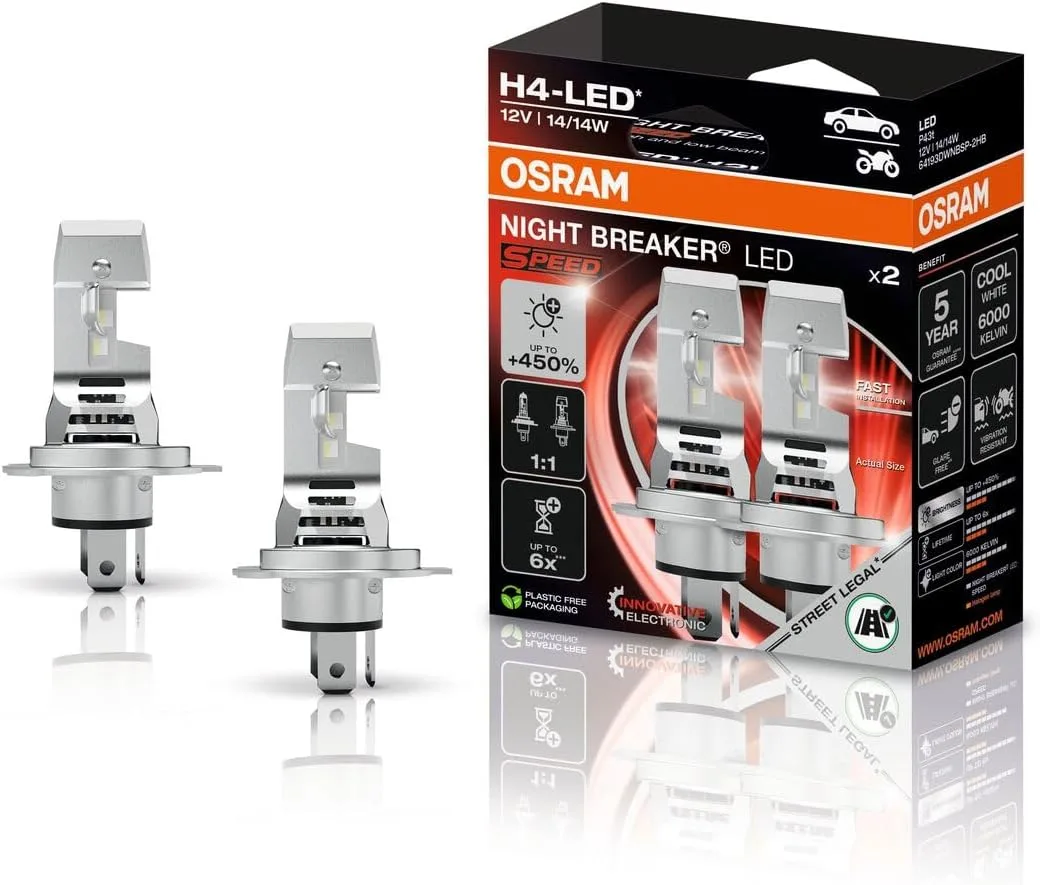 OSRAM NIGHT BREAKER LED SPEED H4 450 für Fern- und Abblendlicht mit Straßenzulassung