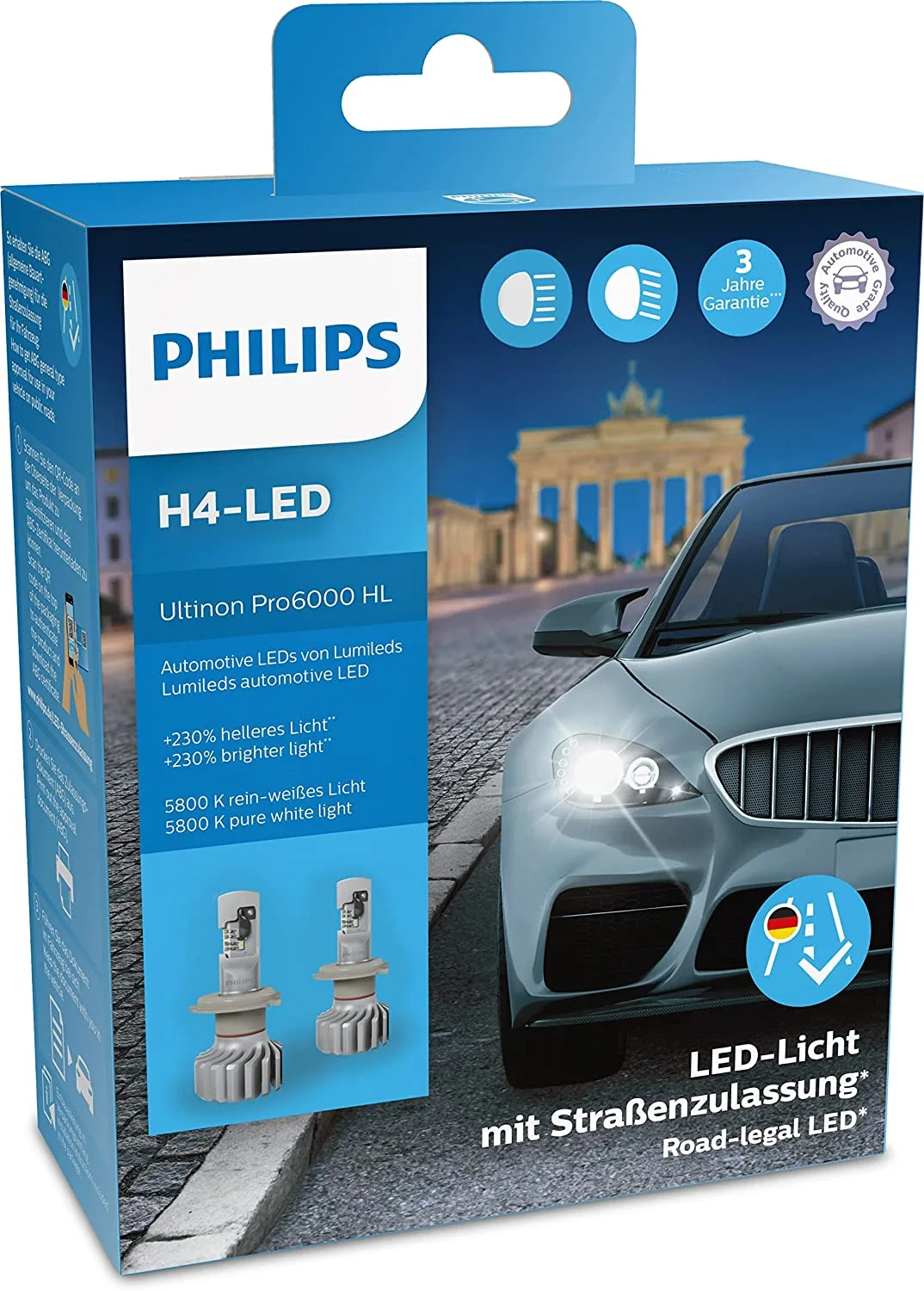 PHILIPS LED Ultinon pro6000 retrofit H4 birnentyp lampe birne licht scheinwerfer