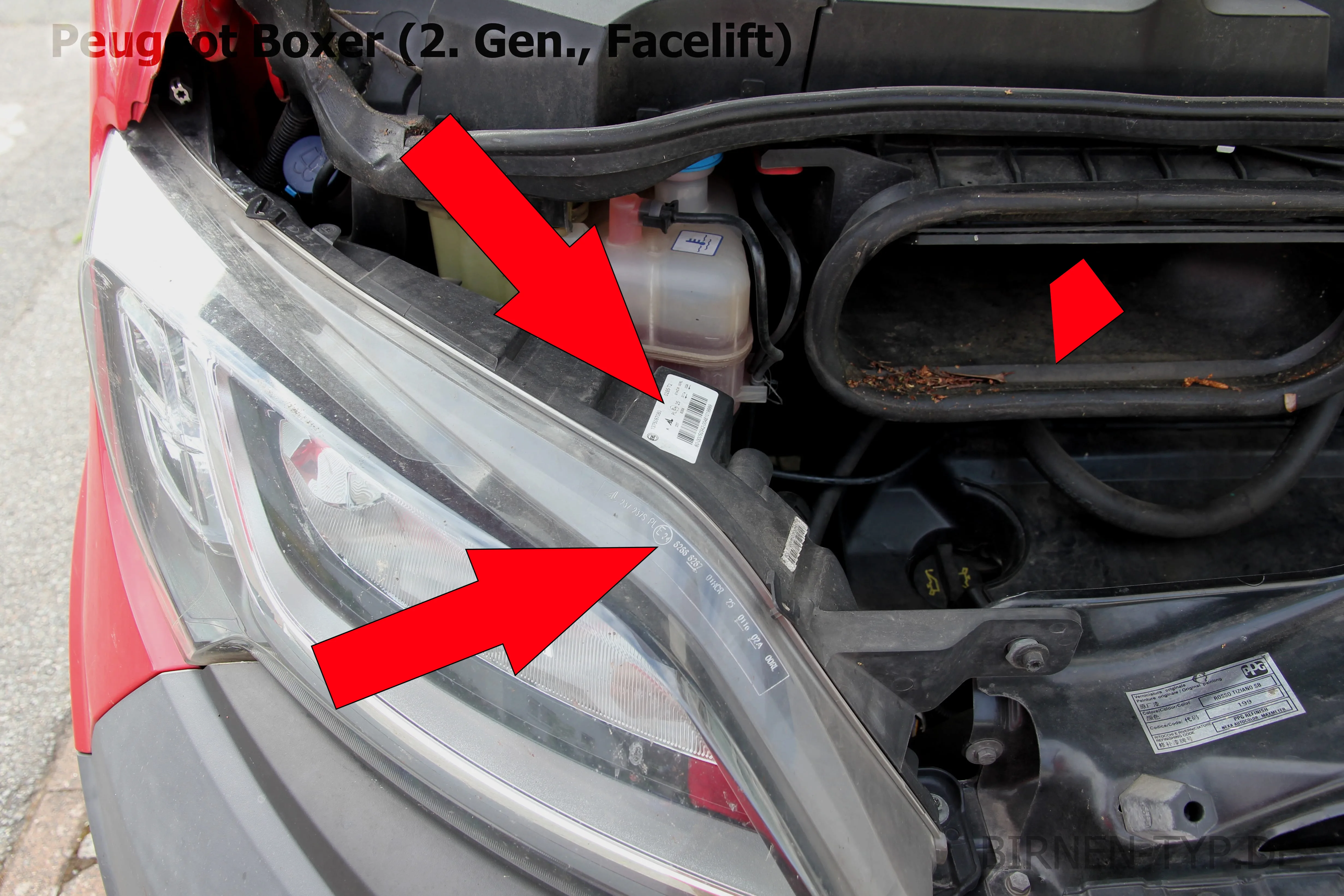 Scheinwerfer genehmigungsnummer Peugeot Boxer (2. Gen., Facelift) Y H7 H7 H11 Birne Birnchen Lampe Leuchte Wechsel Ersatz Tausch Licht Halogen Reparatur Defekt kaputt IMG_0077