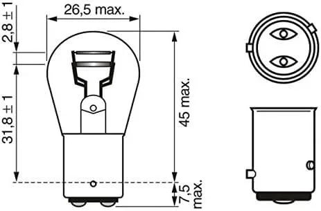 Technisches Zeichnung eines P21/5W-Leuchtmittels