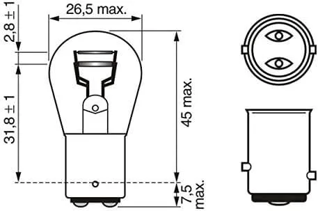 Technisches Zeichnung eines P21/5W-Leuchtmittels