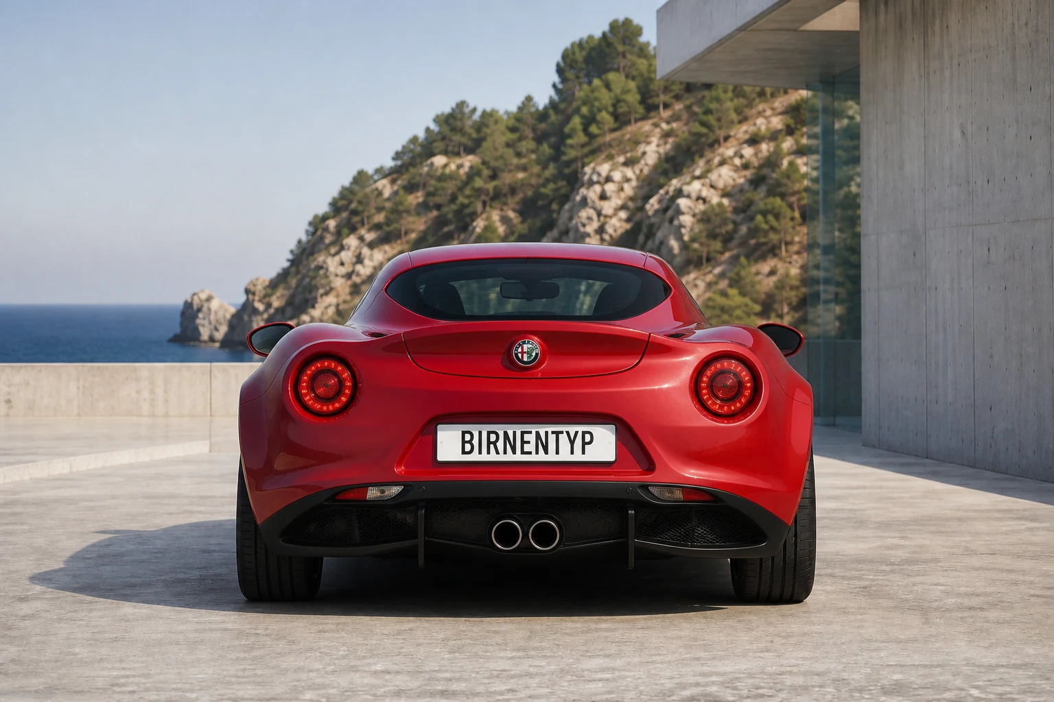 Heck-Ansicht des Alfa Romeo 4C 1 (mit KI erzeugt)