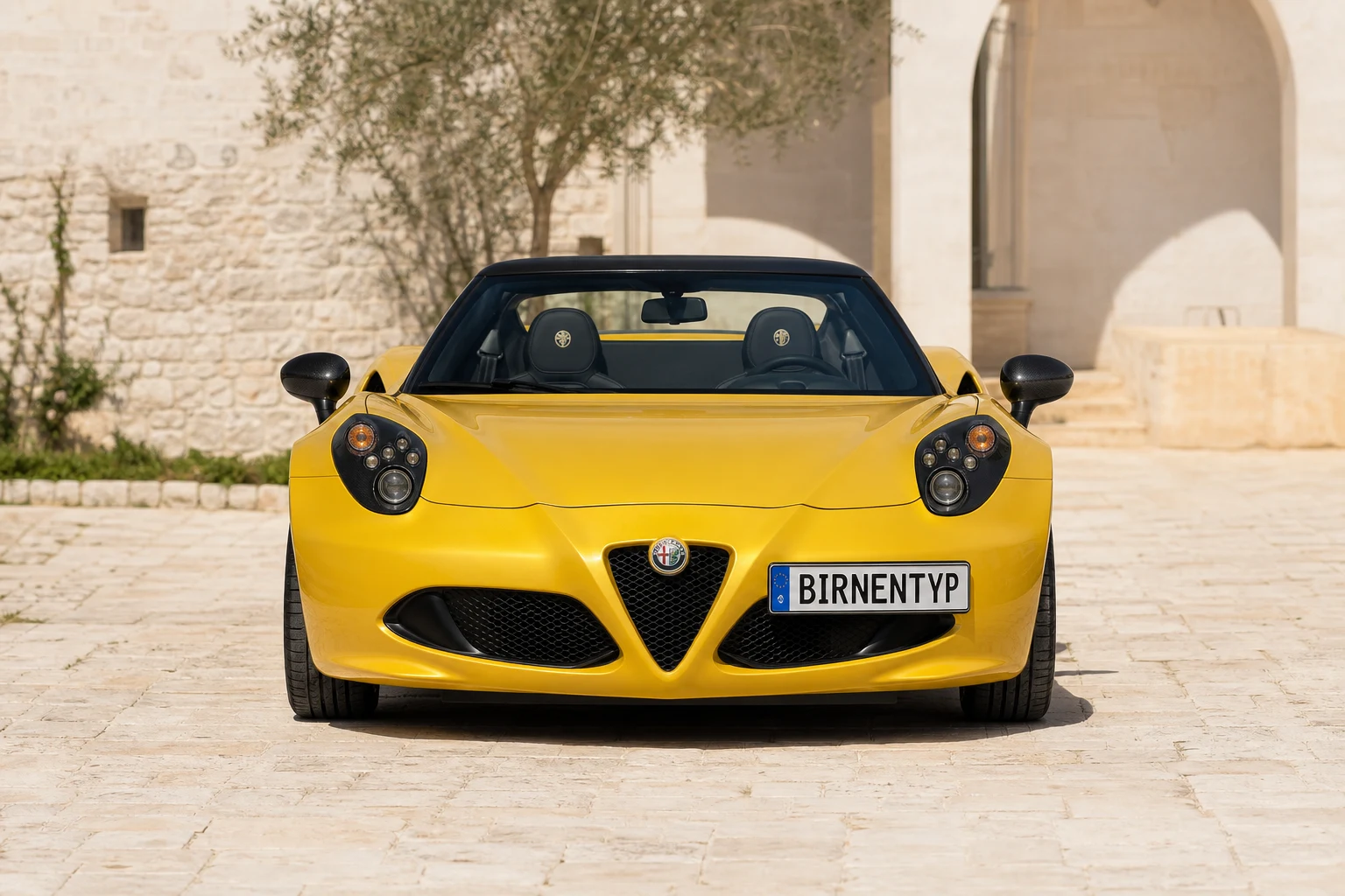 Frontansicht des Alfa Romeo 4C 1 (Spider) (mit KI erzeugt)