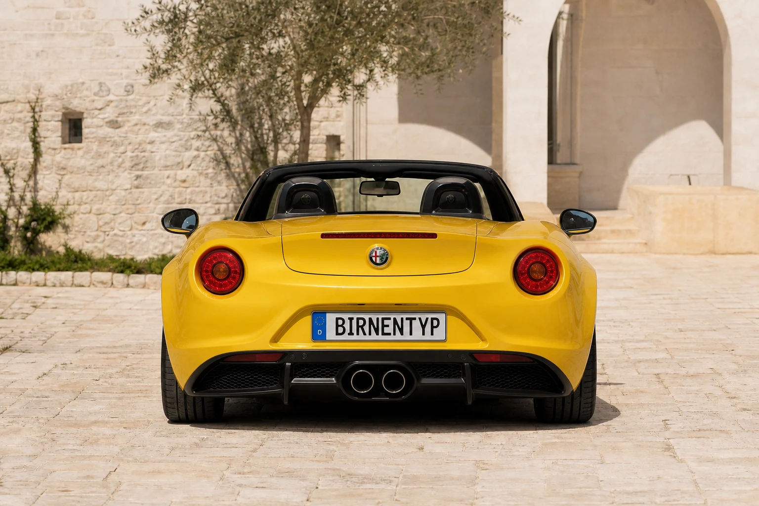 Heck-Ansicht des Alfa Romeo 4C 1 (Spider) (mit KI erzeugt)