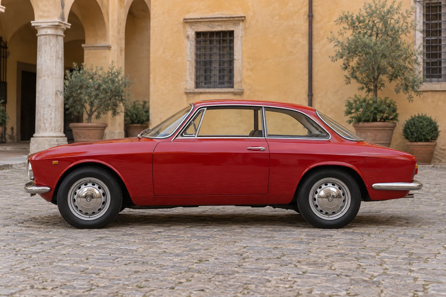 Seitenansicht (Fahrerseite) des Alfa Romeo GT / GT Junior (105) 1 als Coupé (mit KI erzeugt)