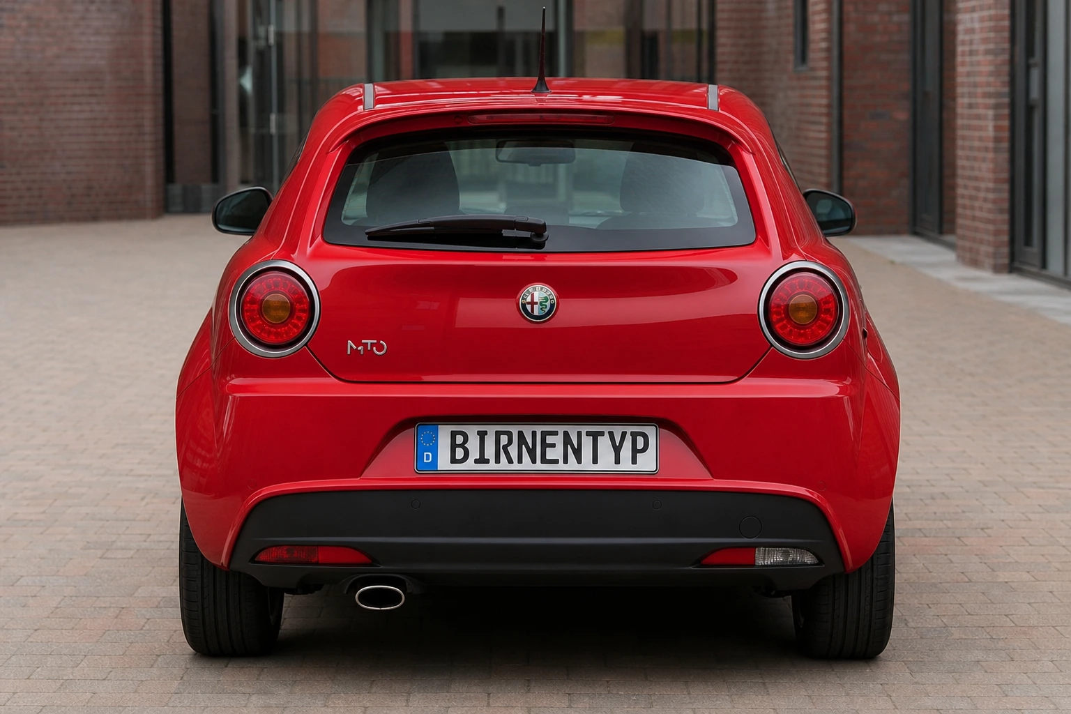 Heck-Ansicht des Alfa Romeo MiTo 1 (mit KI erzeugt)