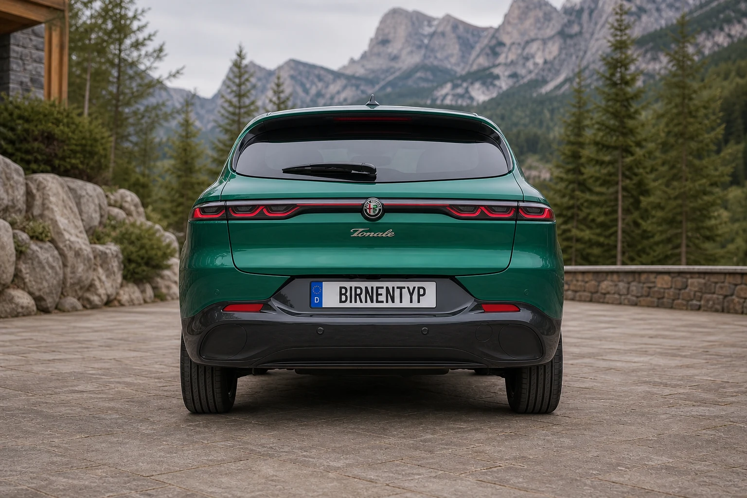 Heck-Ansicht des Alfa Romeo Tonale 1 (mit KI erzeugt)