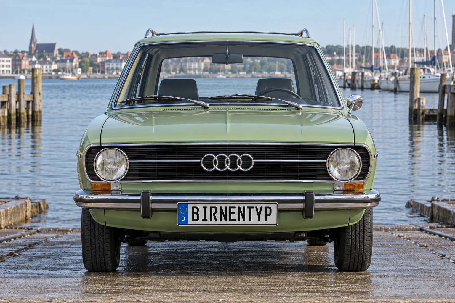 Frontansicht des Audi 80 1 (Avant / Kombi (Fox Estate)) (mit KI erzeugt)