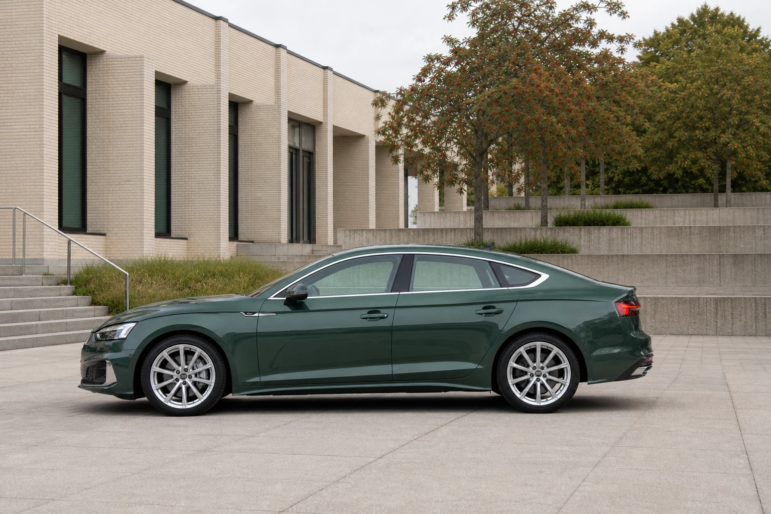 Seitenansicht (Fahrerseite) des Audi A5 2 als Schrägheck (mit KI erzeugt)