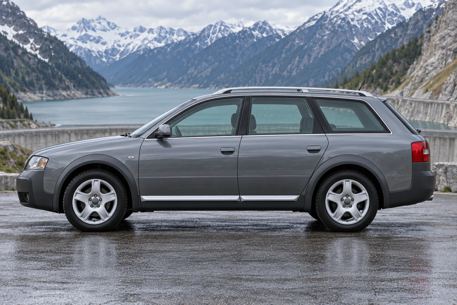 Seitenansicht (Fahrerseite) des Audi A6 2. Gen als Allroad quattro (mit KI erzeugt)