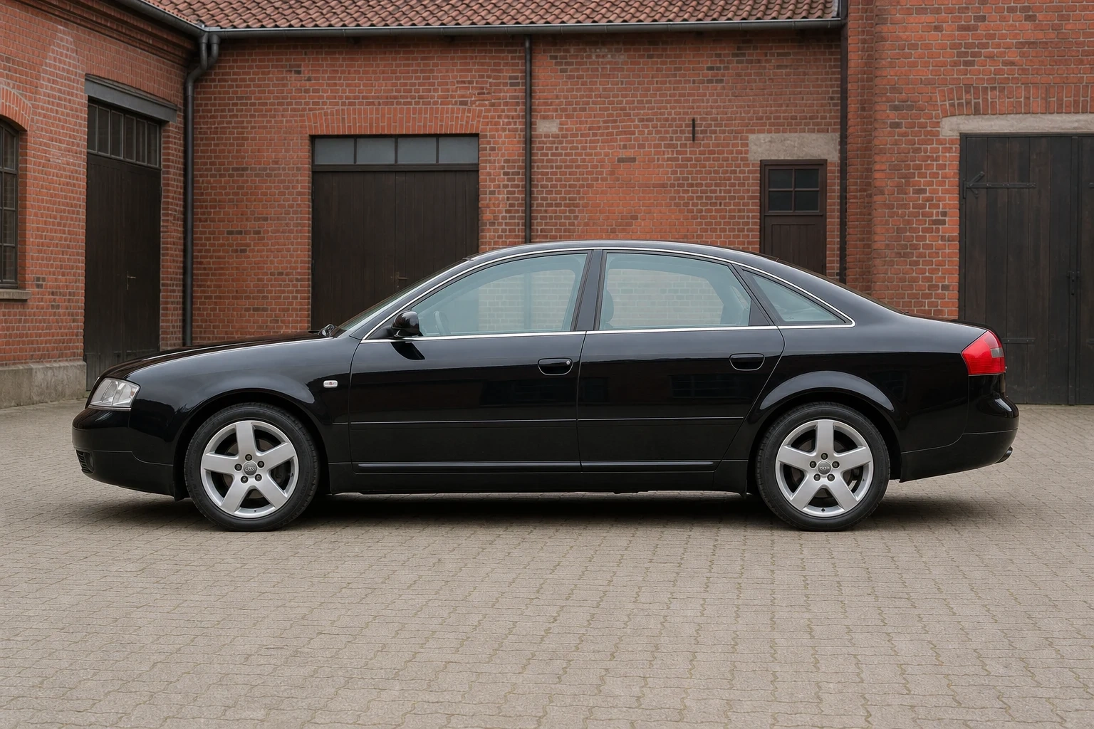 Seitenansicht (Fahrerseite) des Audi A6 2. Gen als Limousine, Avant / Kombi (mit KI erzeugt)