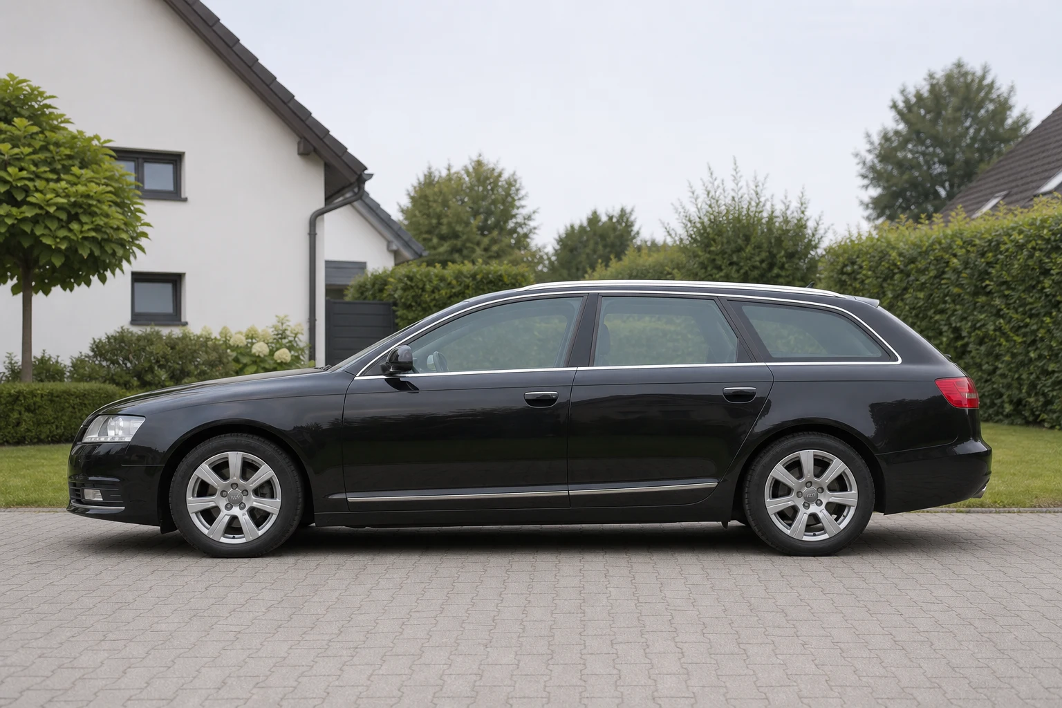 Seitenansicht (Fahrerseite) des Audi A6 C6 als Avant / Kombi (mit KI erzeugt)