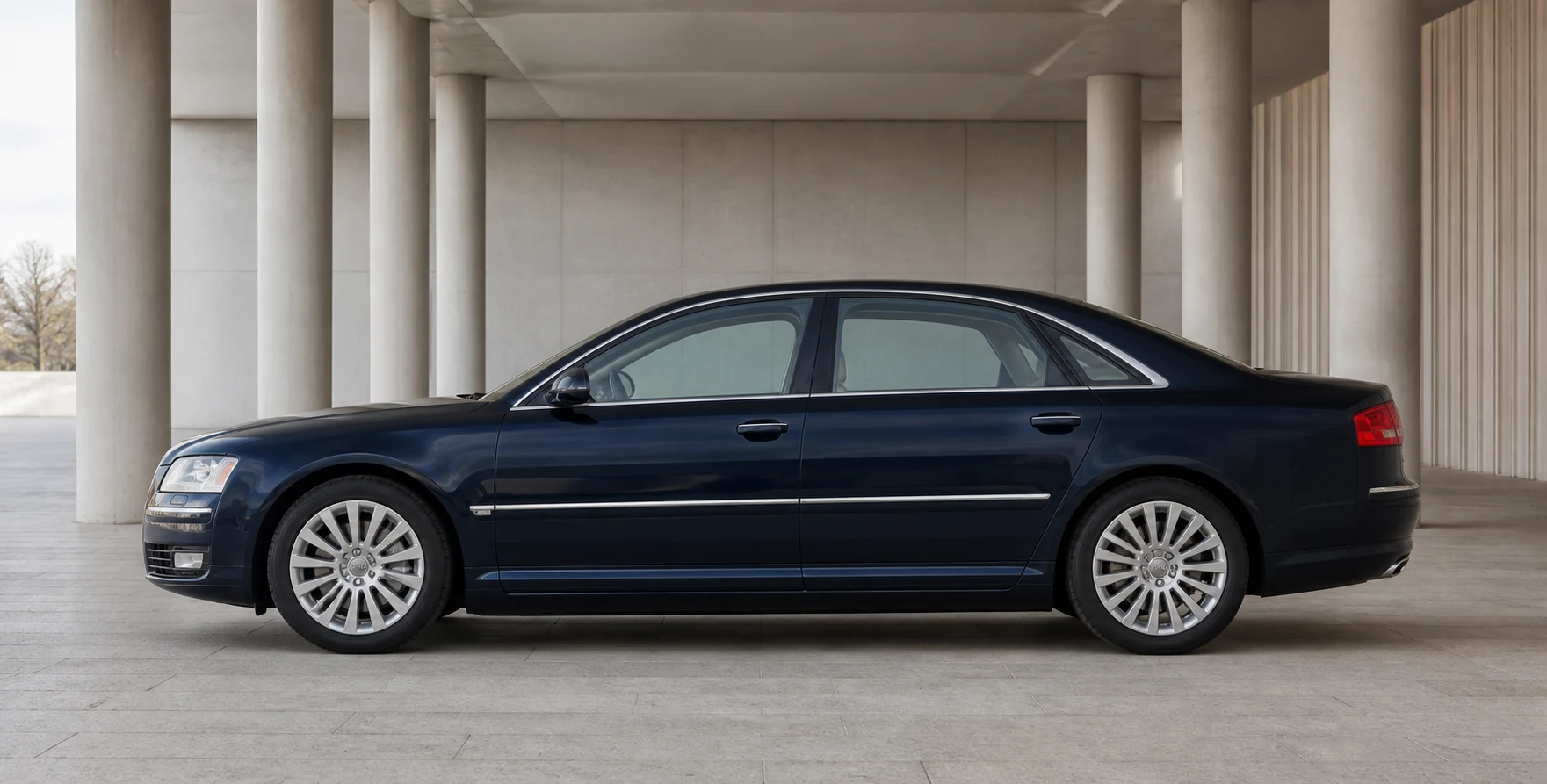 Seitenansicht (Fahrerseite) des Audi A8 2 als Limousine (mit KI erzeugt)