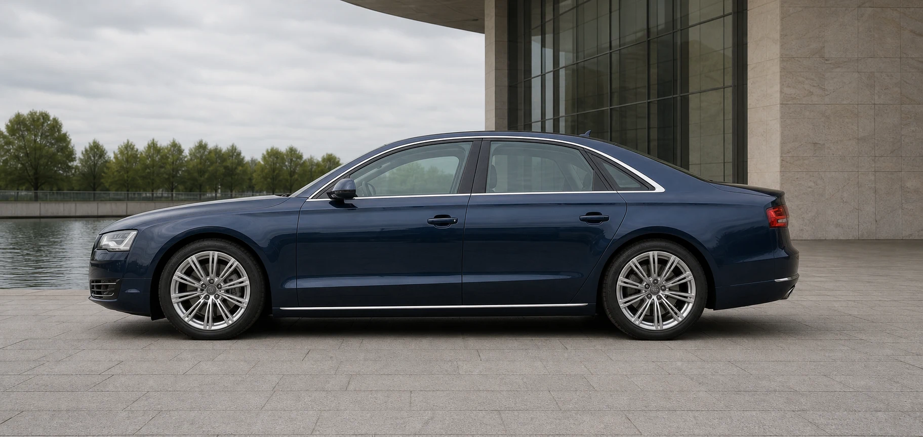 Seitenansicht (Fahrerseite) des Audi A8 3 als Limousine (mit KI erzeugt)