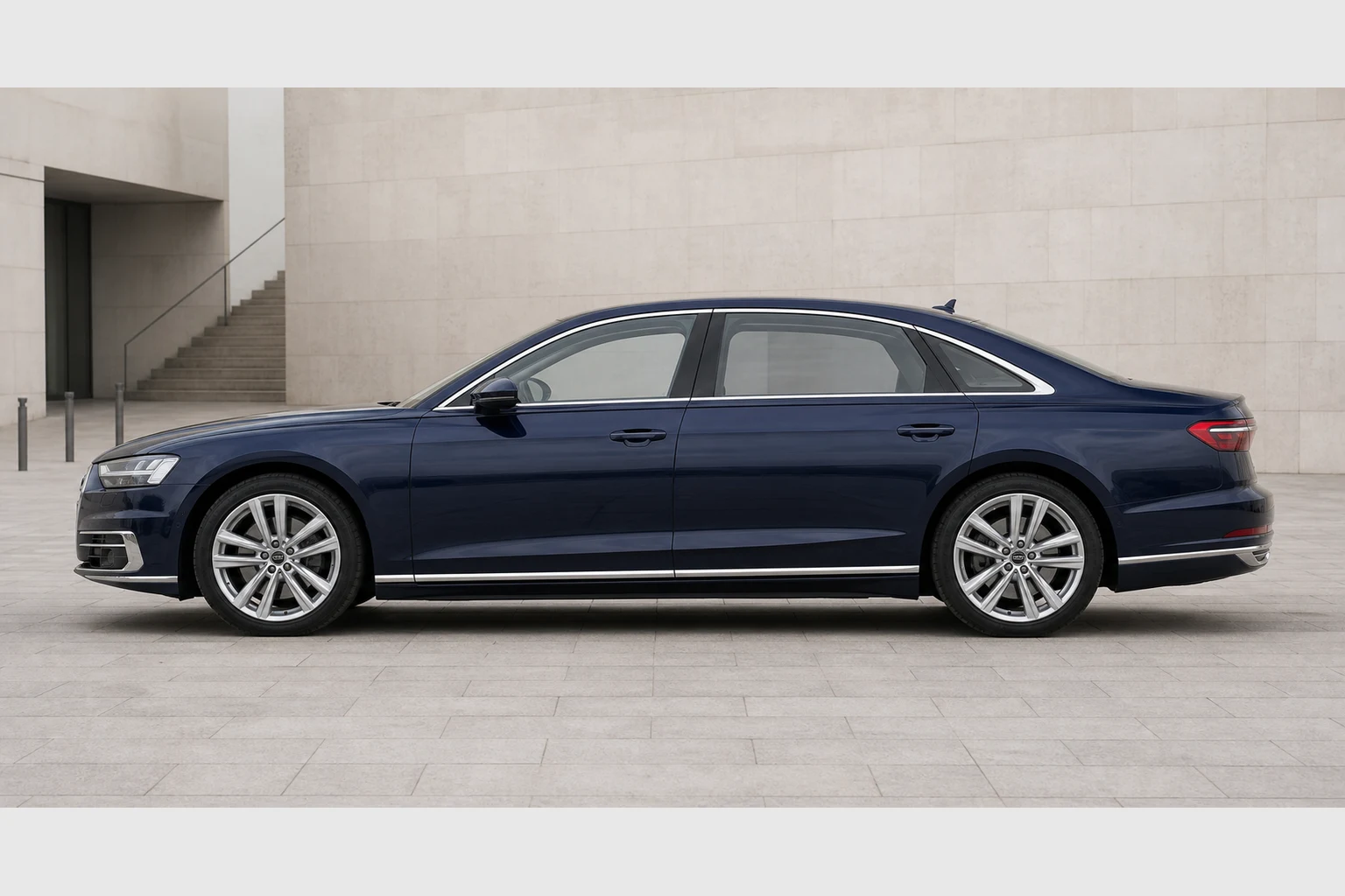 Seitenansicht (Fahrerseite) des Audi A8 4 als Limousine, Lang (L) (mit KI erzeugt)
