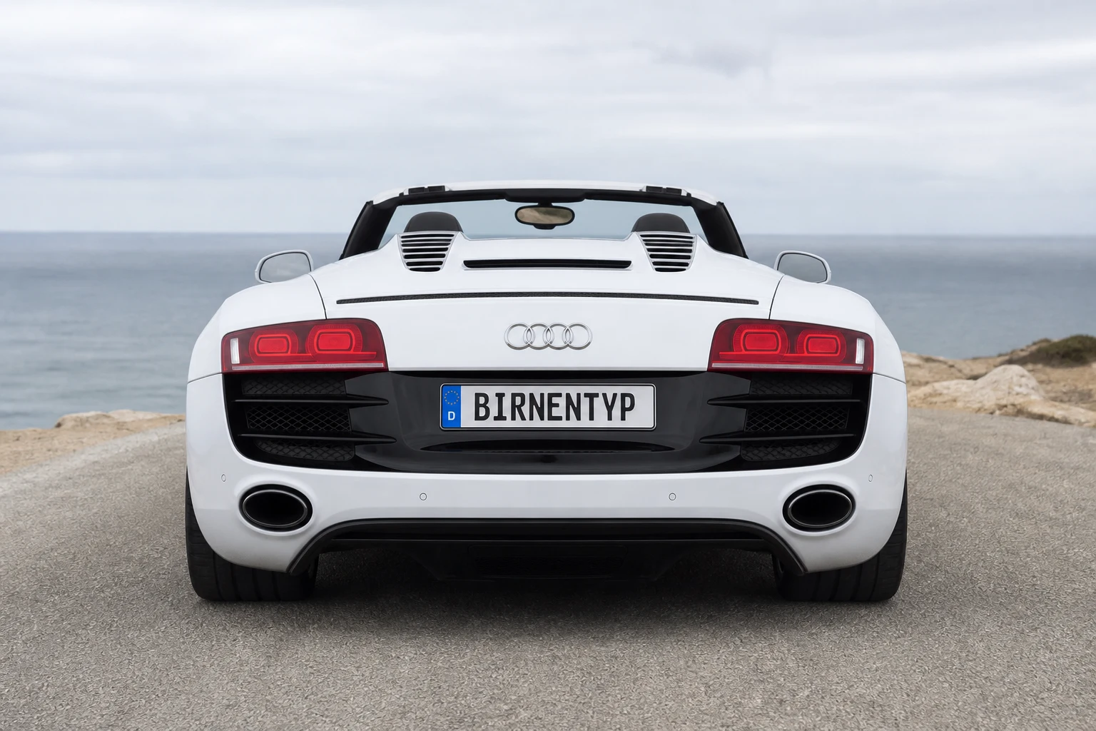 Heck-Ansicht des Audi R8 1 (Spyder) (mit KI erzeugt)