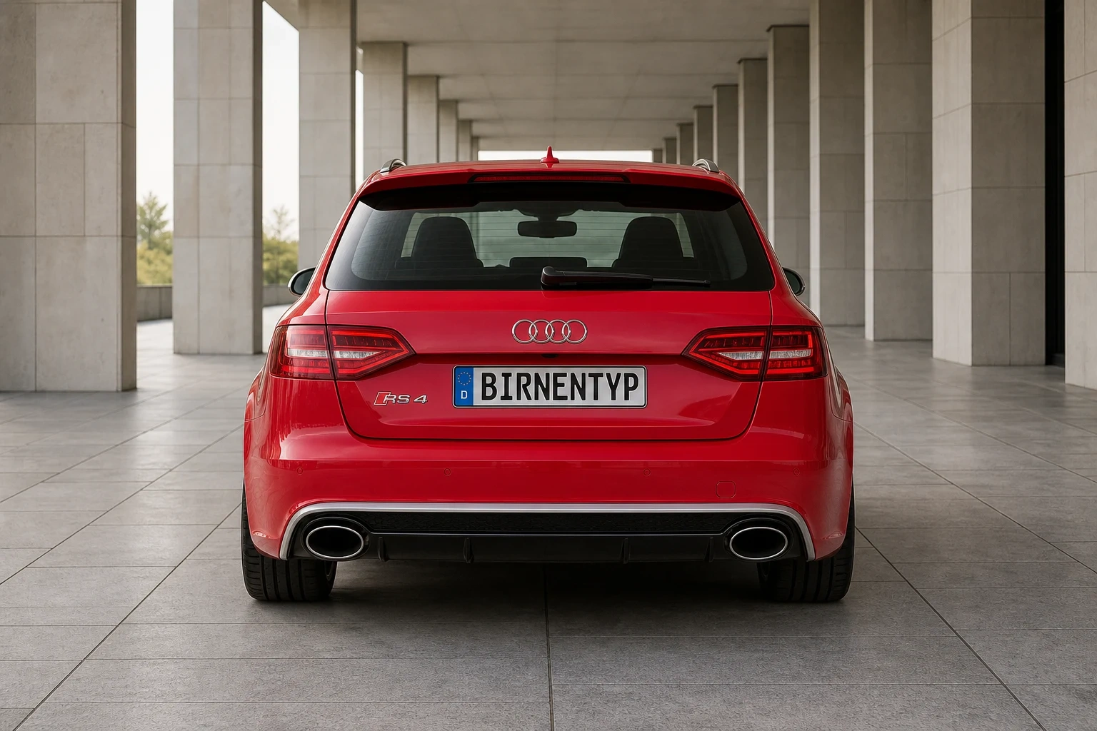 Heck-Ansicht des Audi A4 4. Gen (RS4 Avant) (mit KI erzeugt)