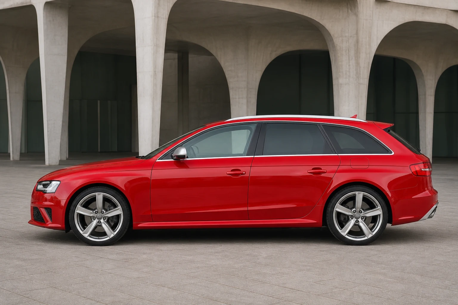 Seitenansicht (Fahrerseite) des Audi A4 4. Gen als RS4 Avant (mit KI erzeugt)