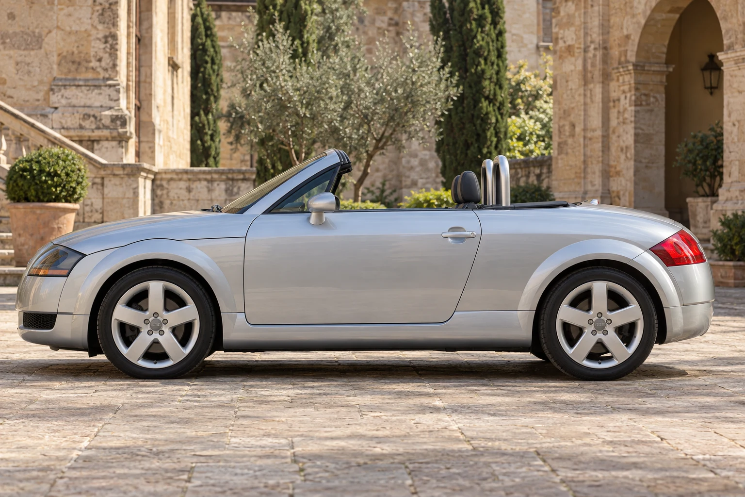 Seitenansicht (Fahrerseite) des Audi TT 1 als Roadster (8N9) (mit KI erzeugt)