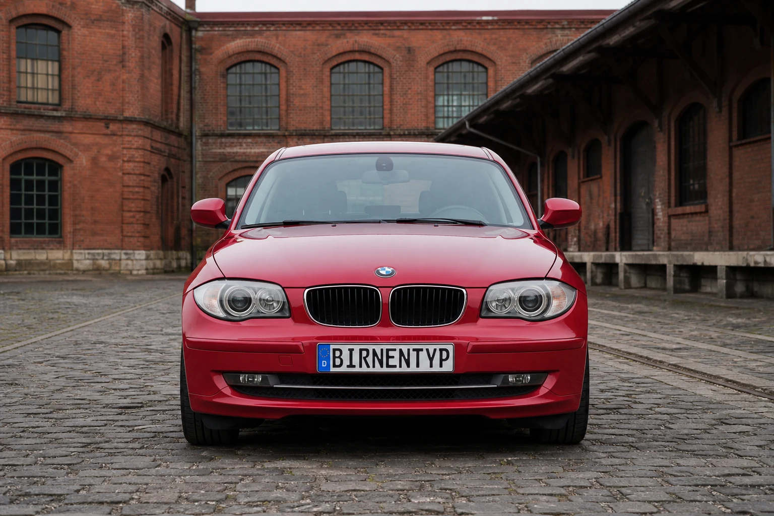 Frontansicht des BMW 1er 1. Gen (3-Türer) (mit KI erzeugt)