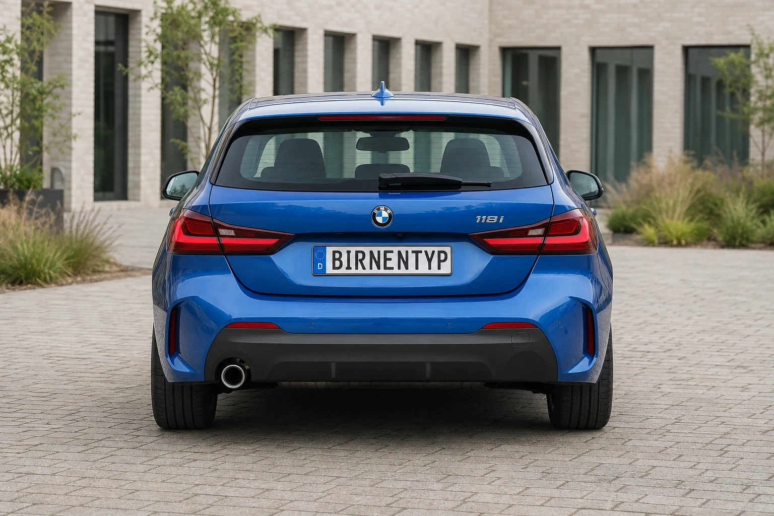 Heck-Ansicht des BMW 1er 3. Gen (mit KI erzeugt)