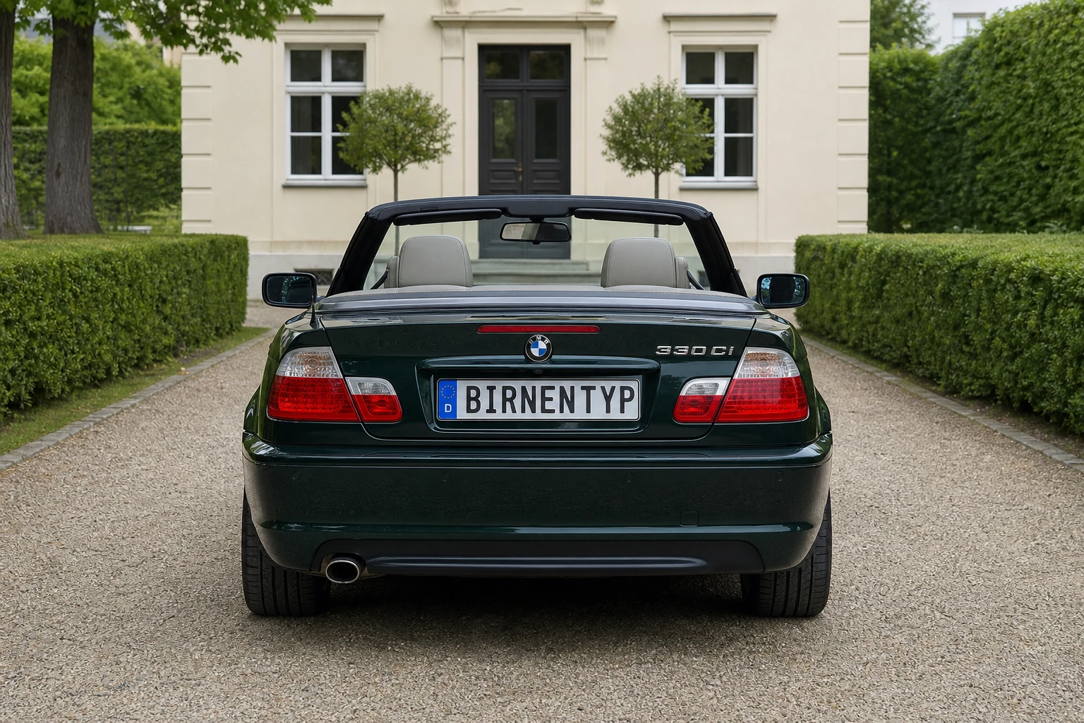 Heck-Ansicht des BMW 3er 4. Gen (Cabriolet) (mit KI erzeugt)