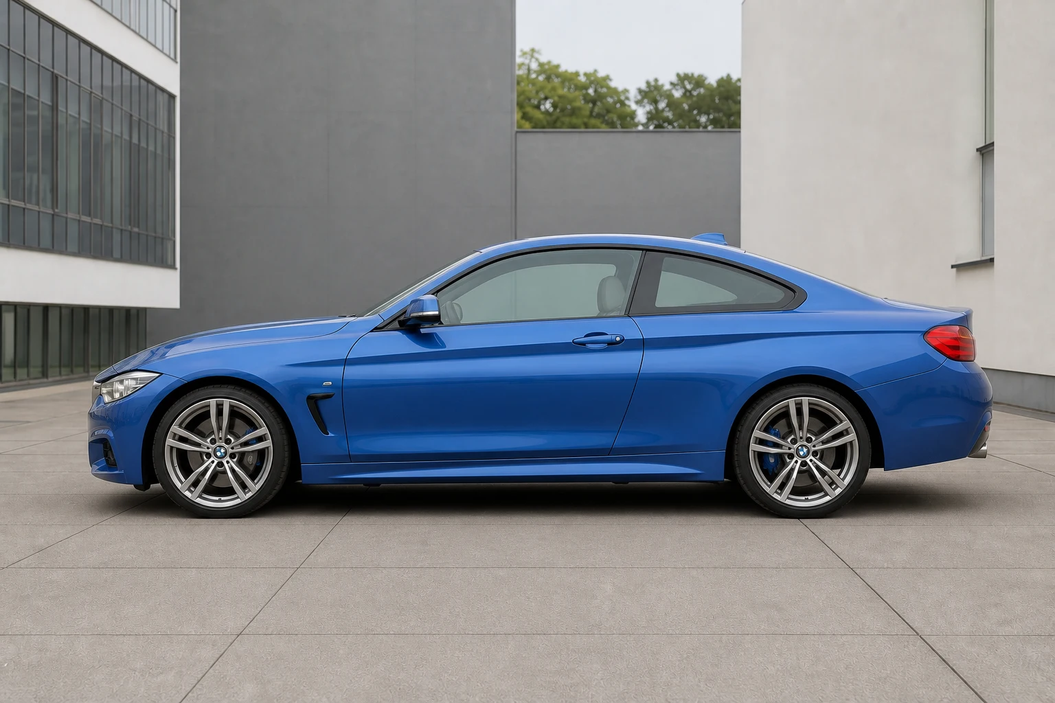 Seitenansicht (Fahrerseite) des BMW 4er 1 als Coupé (mit KI erzeugt)