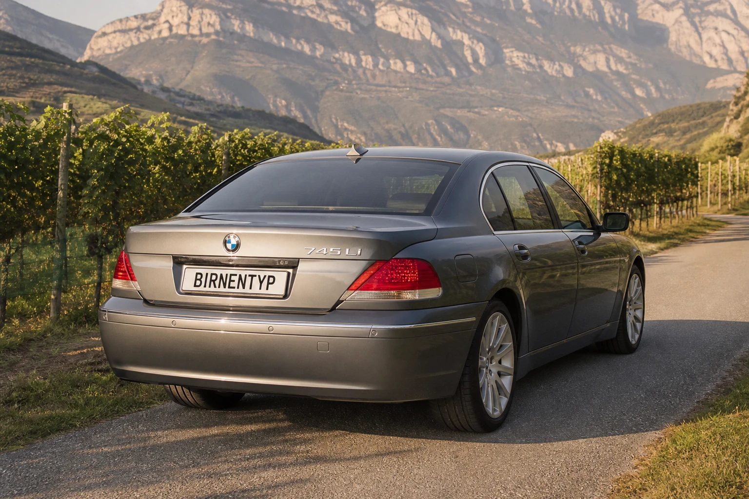 Heck-Ansicht des BMW 7er 4 (mit KI erzeugt)