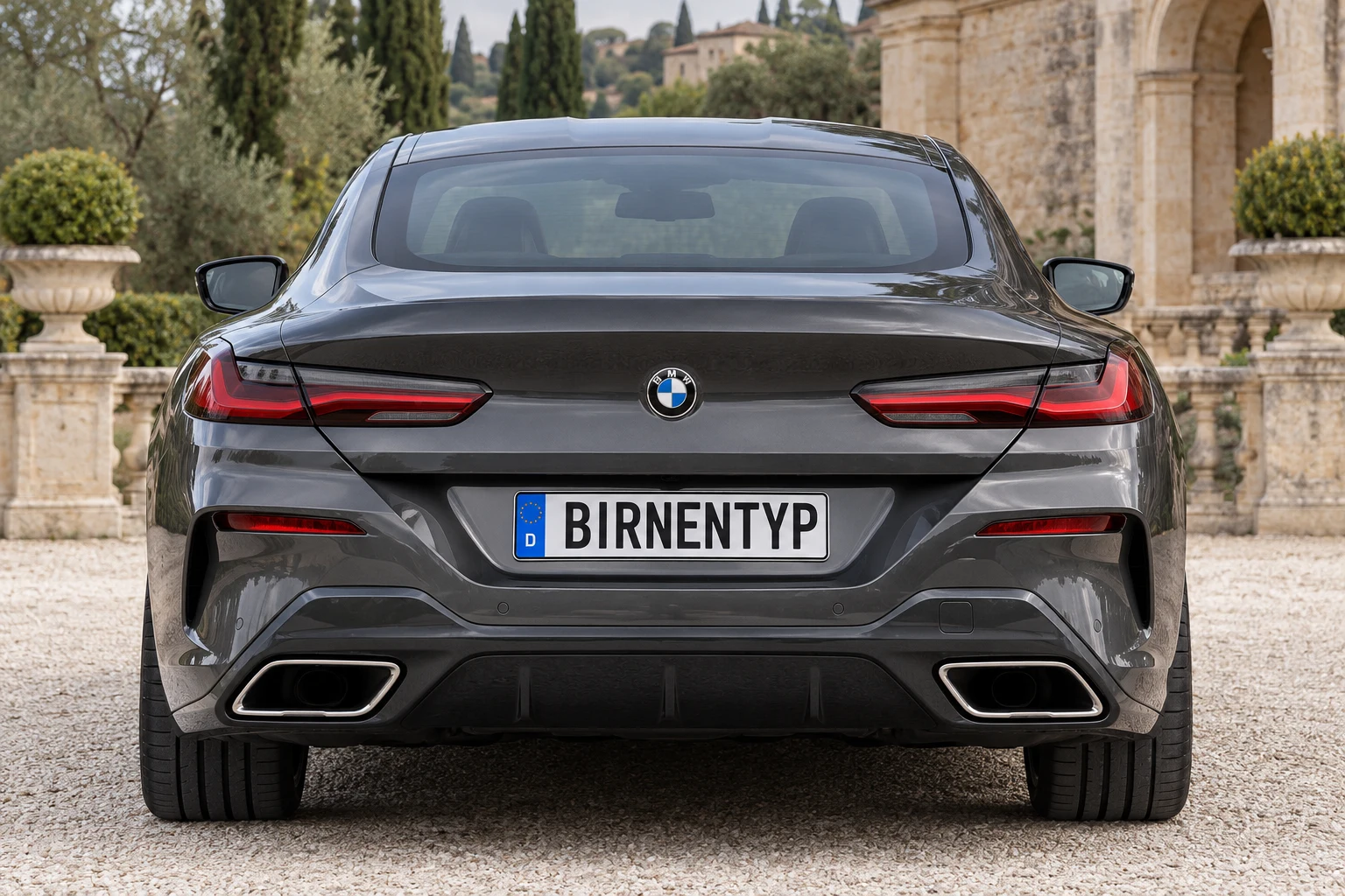 Heck-Ansicht des BMW 8er 2 (mit KI erzeugt)
