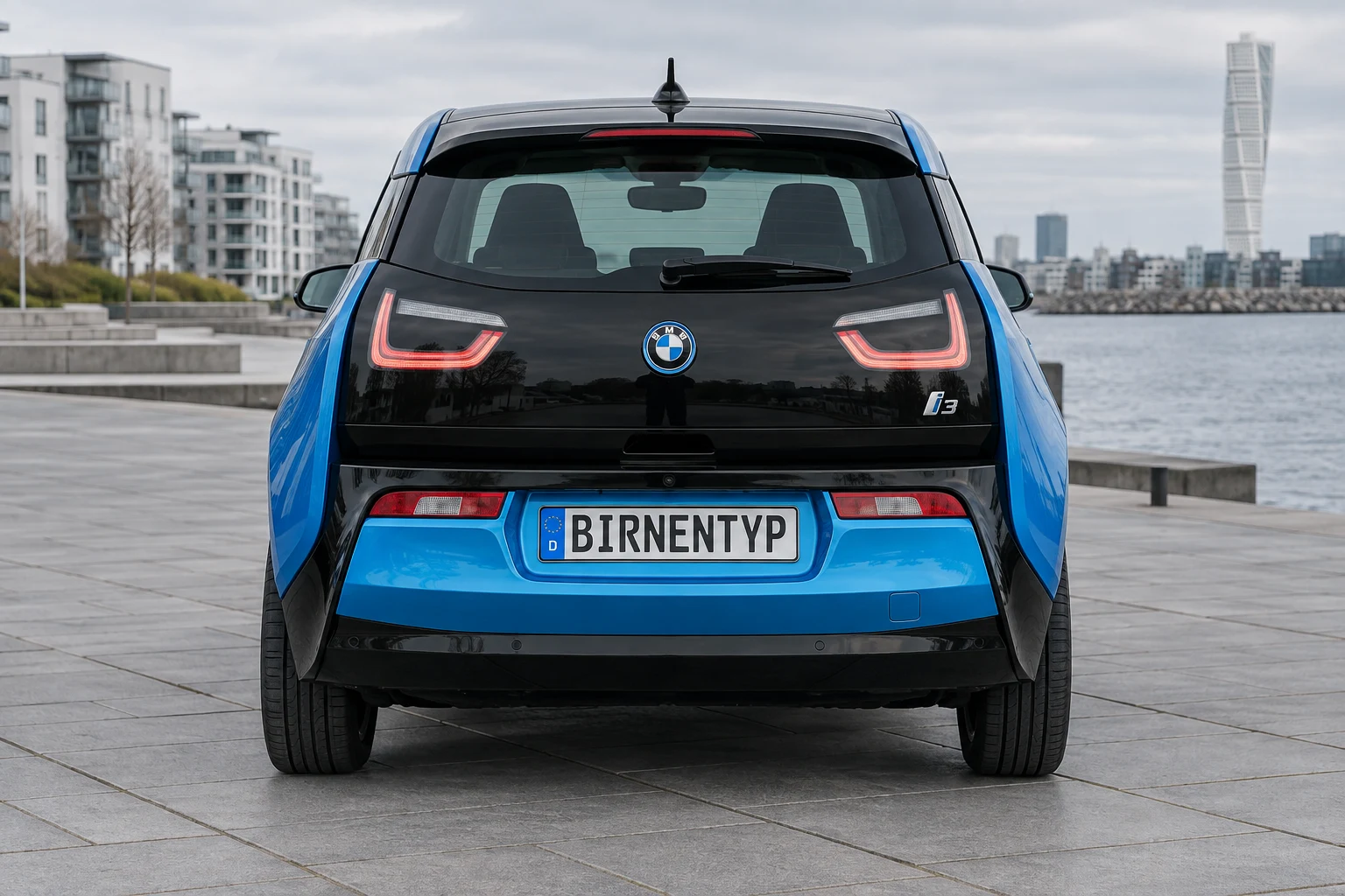 Heck-Ansicht des BMW i3 & i3s 1 (mit KI erzeugt)