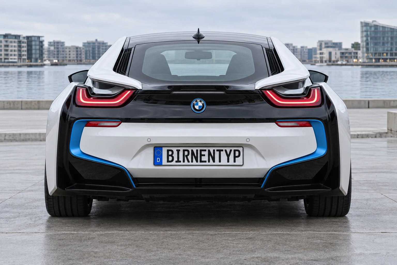 Heck-Ansicht des BMW i8 1 (mit KI erzeugt)