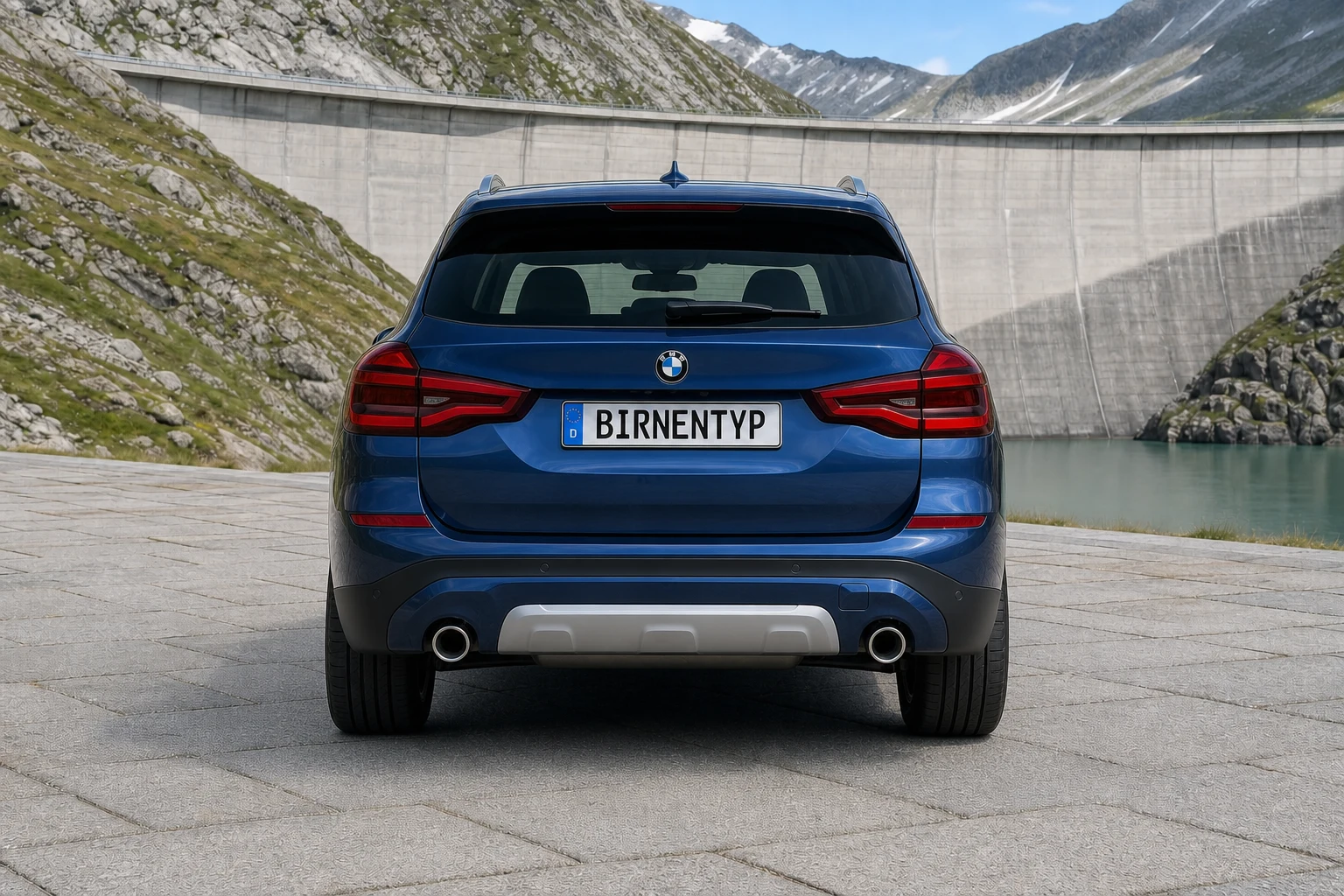 Heck-Ansicht des BMW X3 3 (mit KI erzeugt)