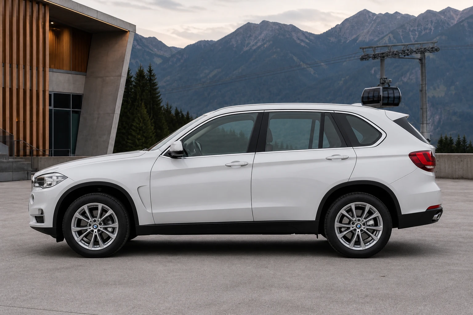 Seitenansicht (Fahrerseite) des BMW X5 3 als SUV (mit KI erzeugt)