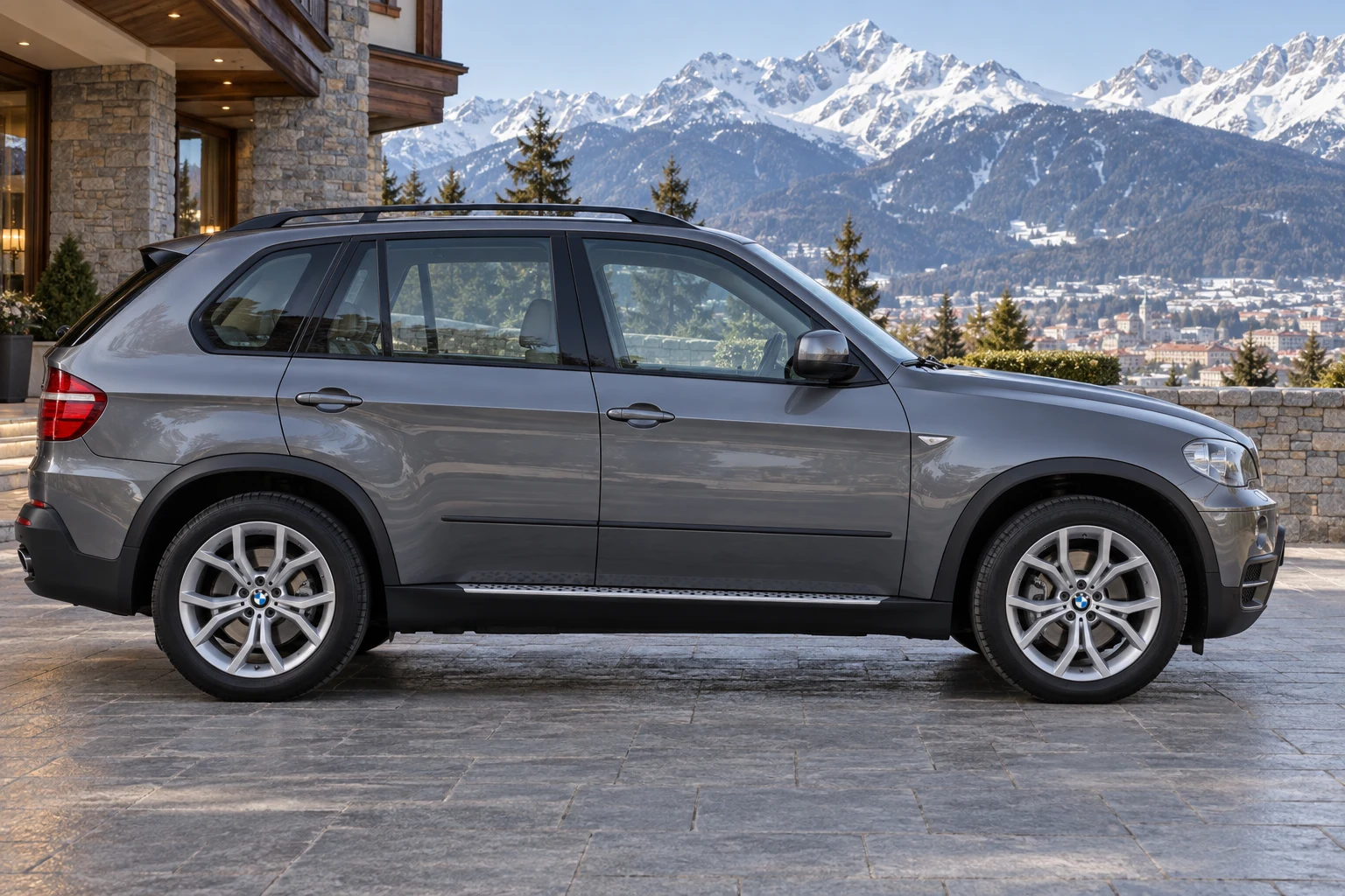 Seitenansicht (Fahrerseite) des BMW X5 2 als SUV (mit KI erzeugt)