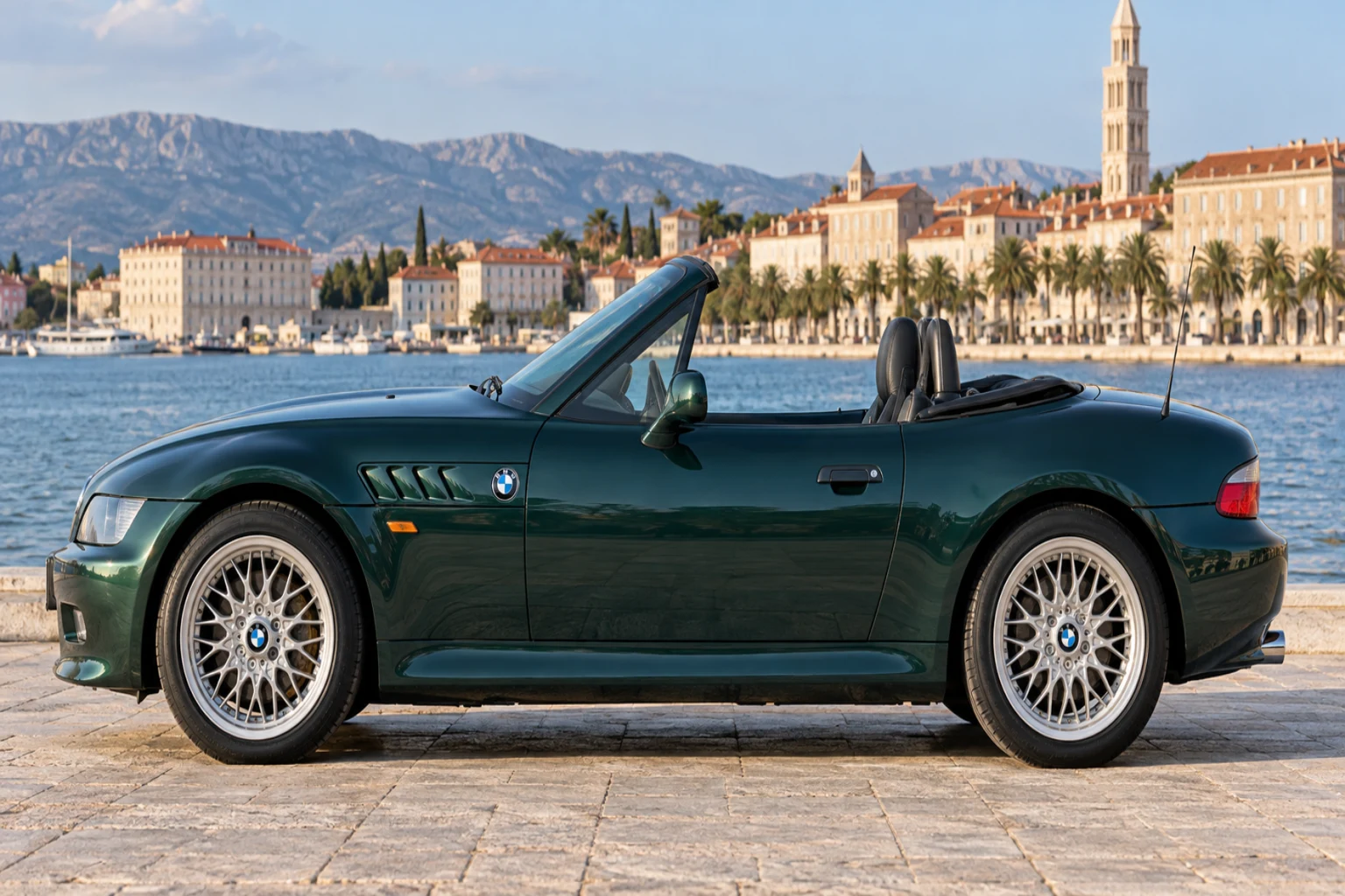 Seitenansicht (Fahrerseite) des BMW Z3 1 als Roadster (E36/7) (mit KI erzeugt)