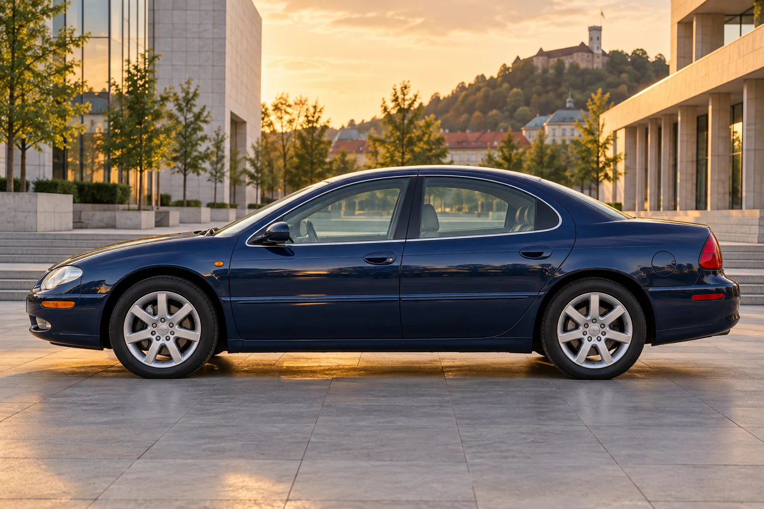 Seitenansicht (Fahrerseite) des Chrysler 300M 1 als Limousine (mit KI erzeugt)
