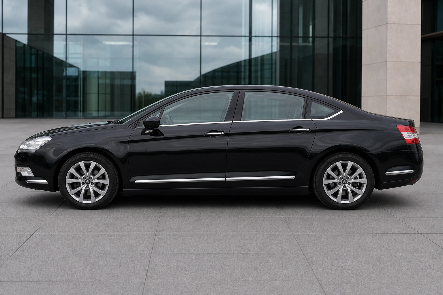 Seitenansicht (Fahrerseite) des Citroën C5 2 als Limousine (mit KI erzeugt)