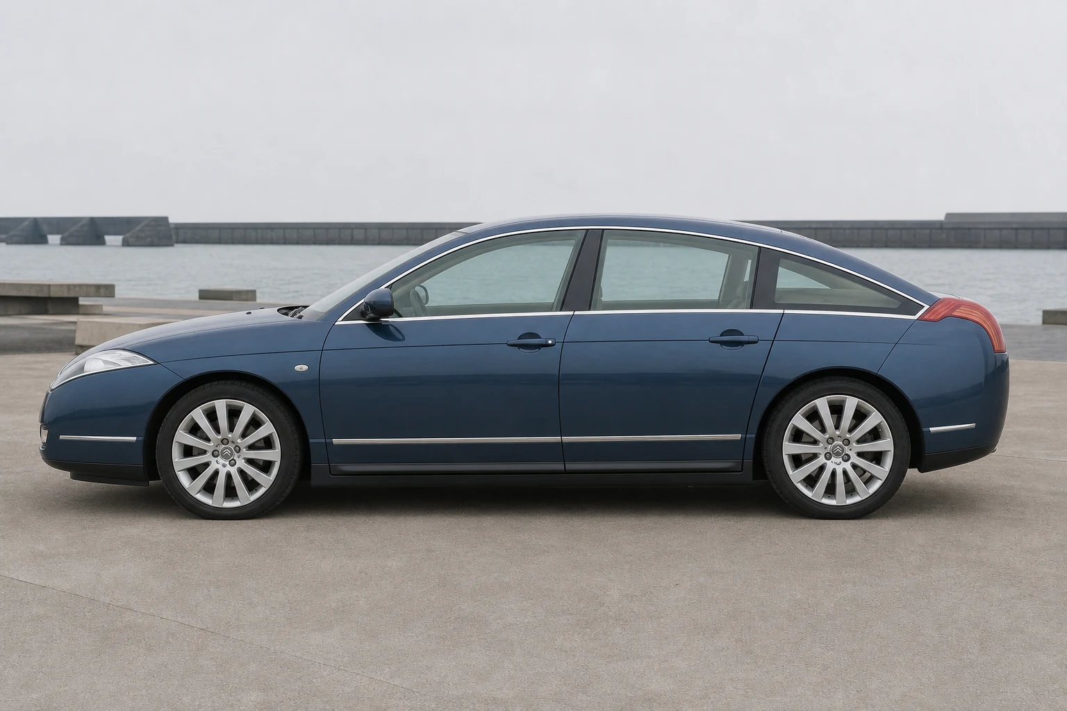 Seitenansicht (Fahrerseite) des Citroën C6 1 als Limousine (Stufenheck-Coupéform) (mit KI erzeugt)