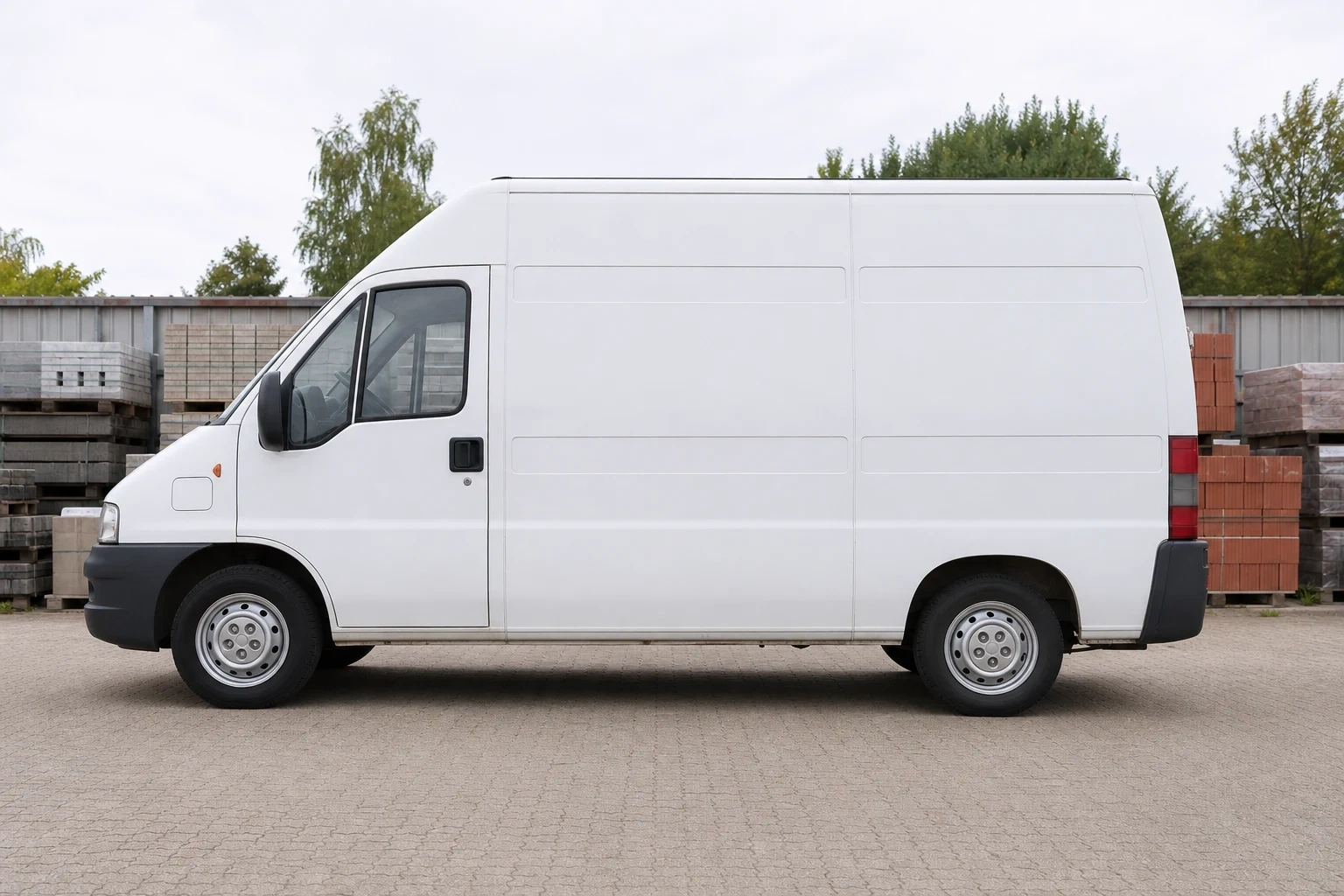 Seitenansicht (Fahrerseite) des Citroën Jumper 1. Gen als Kastenwagen / Bus / Wohnmobil (mit KI erzeugt)