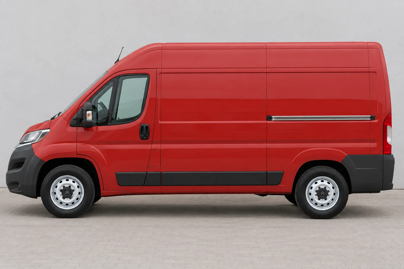 Seitenansicht (Fahrerseite) des Citroën Jumper 2 Facelift als Kastenwagen / Bus (mit KI erzeugt)