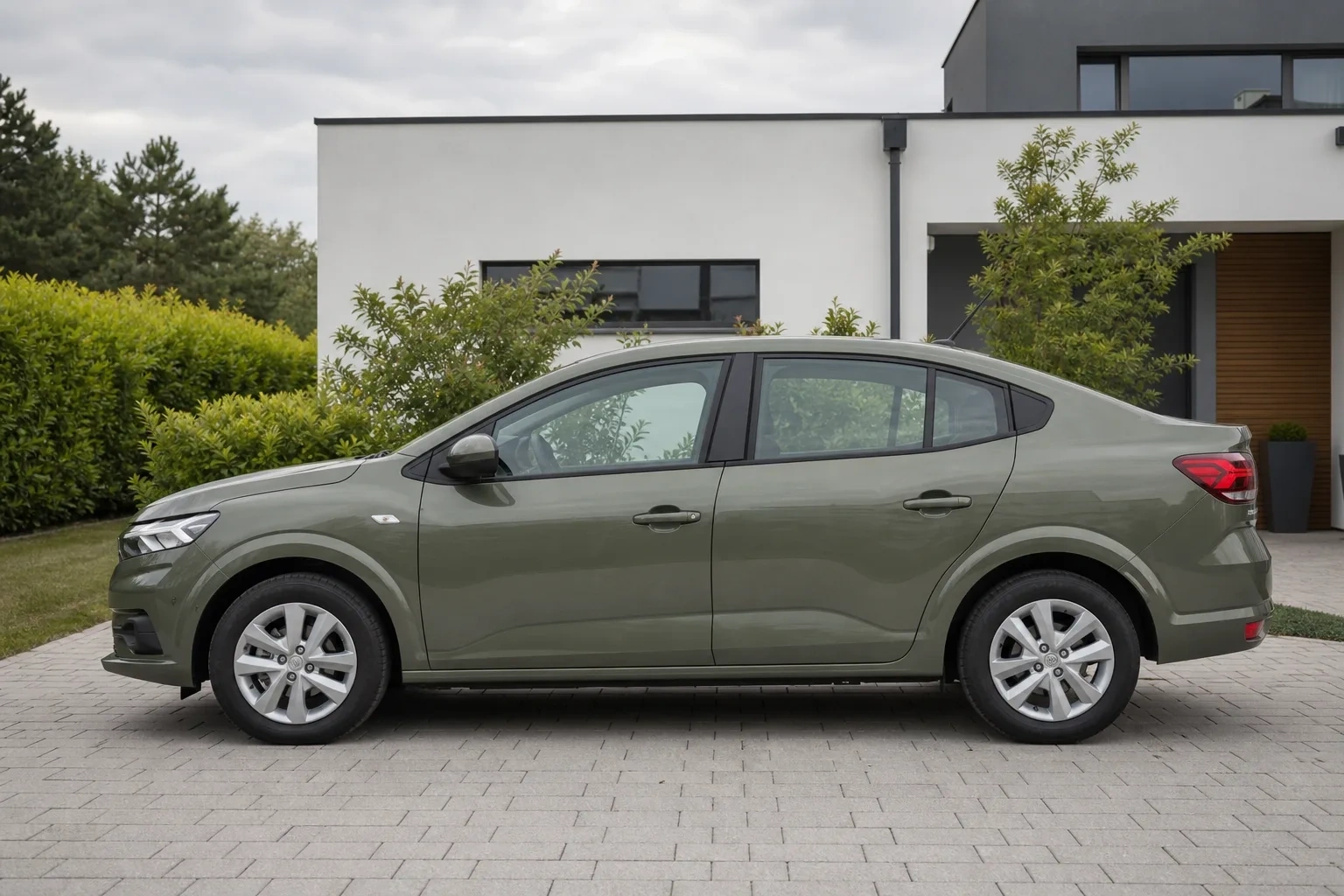 Seitenansicht (Fahrerseite) des Dacia Logan / Logan MCV 3. Gen als Limousine (Stufenheck) (mit KI erzeugt)