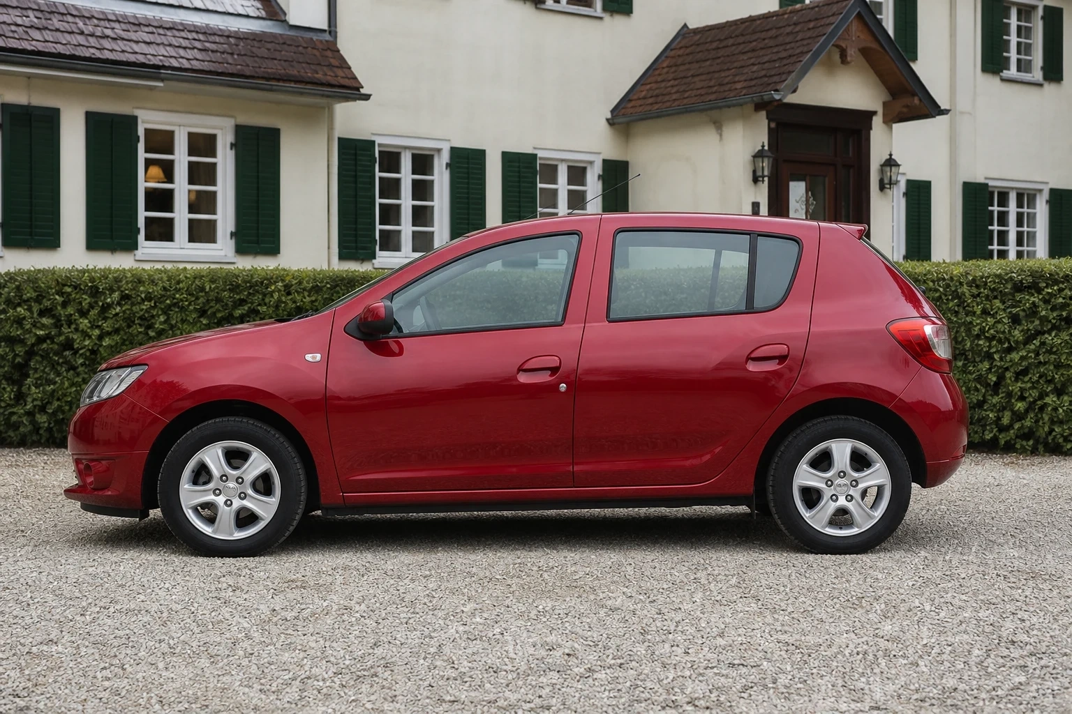 Seitenansicht (Fahrerseite) des Dacia Sandero 2. Gen als 5-Türer (mit KI erzeugt)
