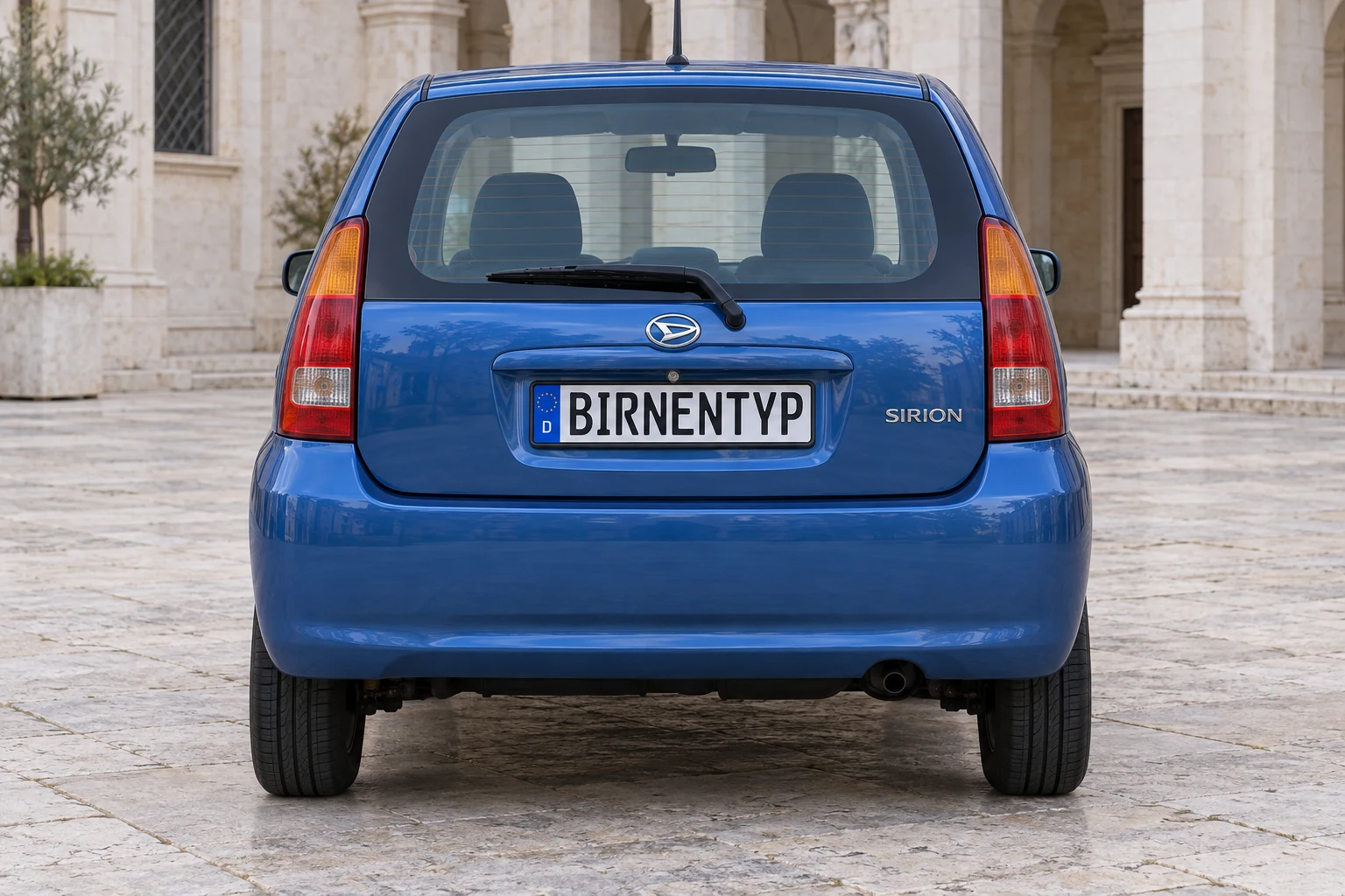 Heck-Ansicht des Daihatsu Sirion 1 (mit KI erzeugt)