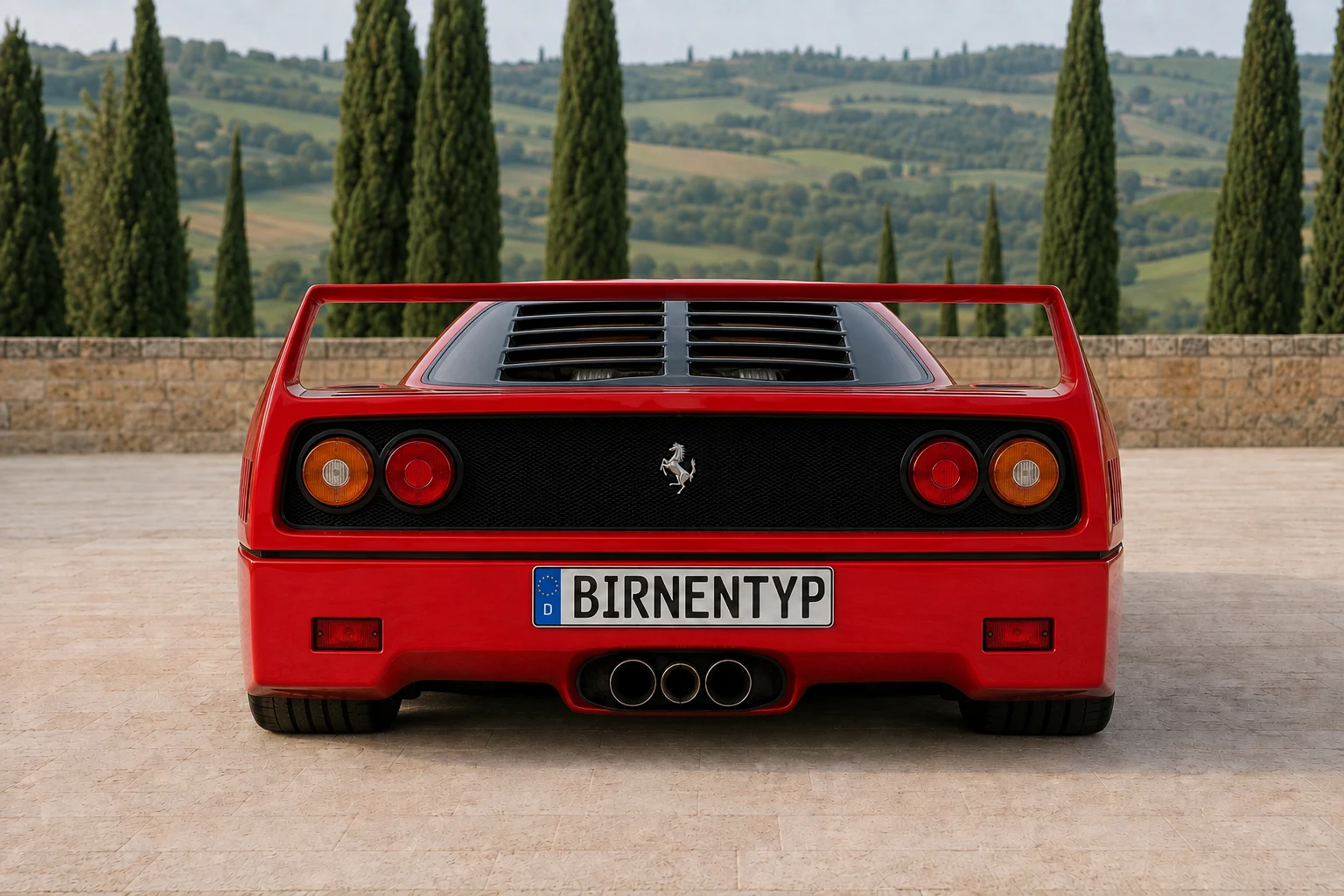 Heck-Ansicht des Ferrari F40 1 (mit KI erzeugt)