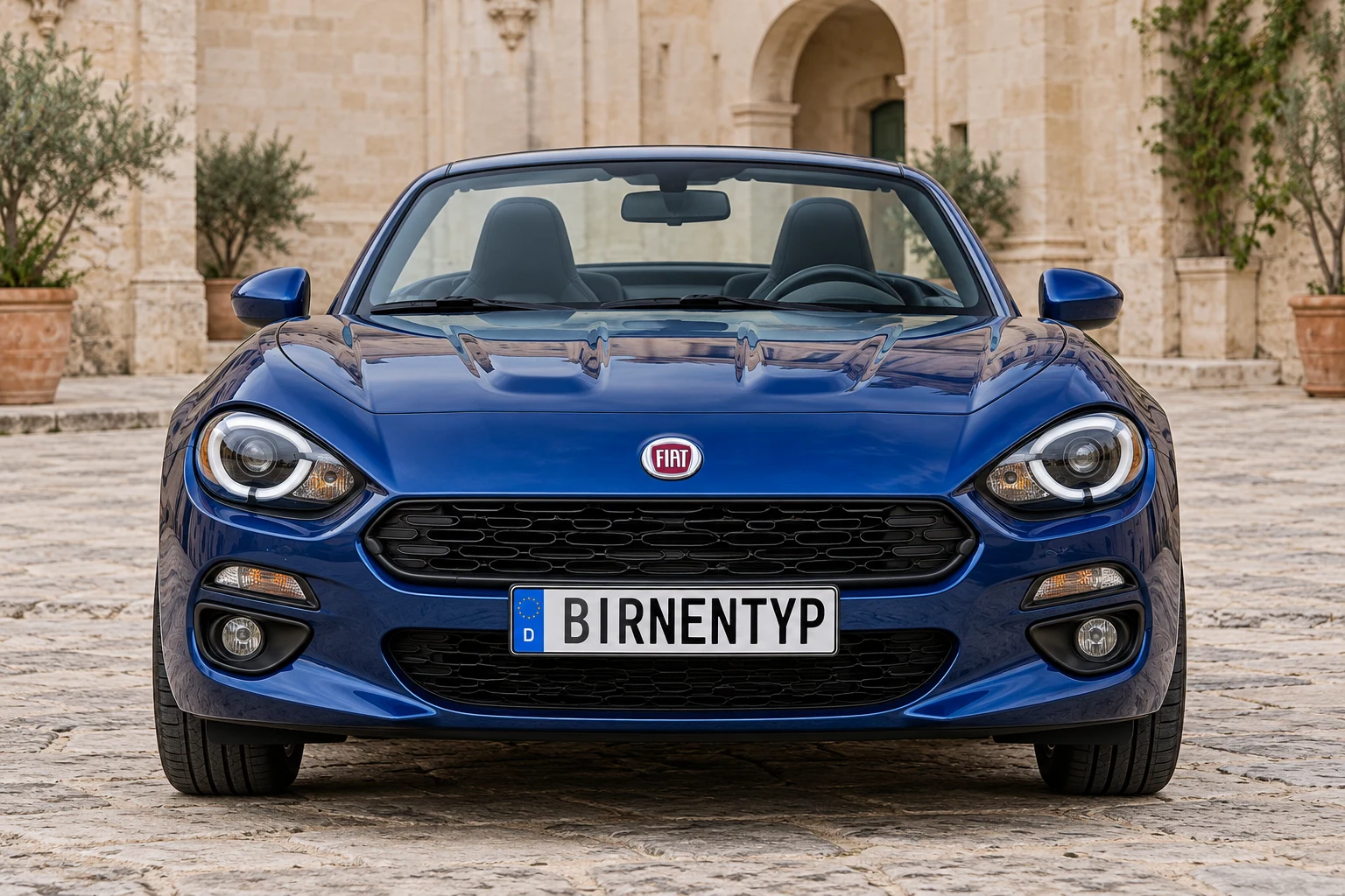 Frontansicht des Fiat 124 Spider 2 (mit KI erzeugt)