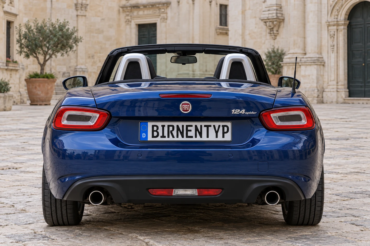 Heck-Ansicht des Fiat 124 Spider 2 (mit KI erzeugt)